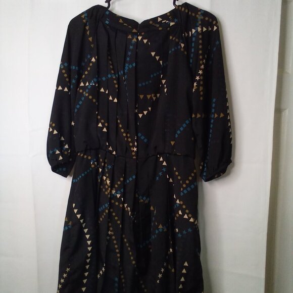 Jessica Simpson Dress Women 6 Half Sleeve Pleats Pattern Black Blue - Picture 13 of 16